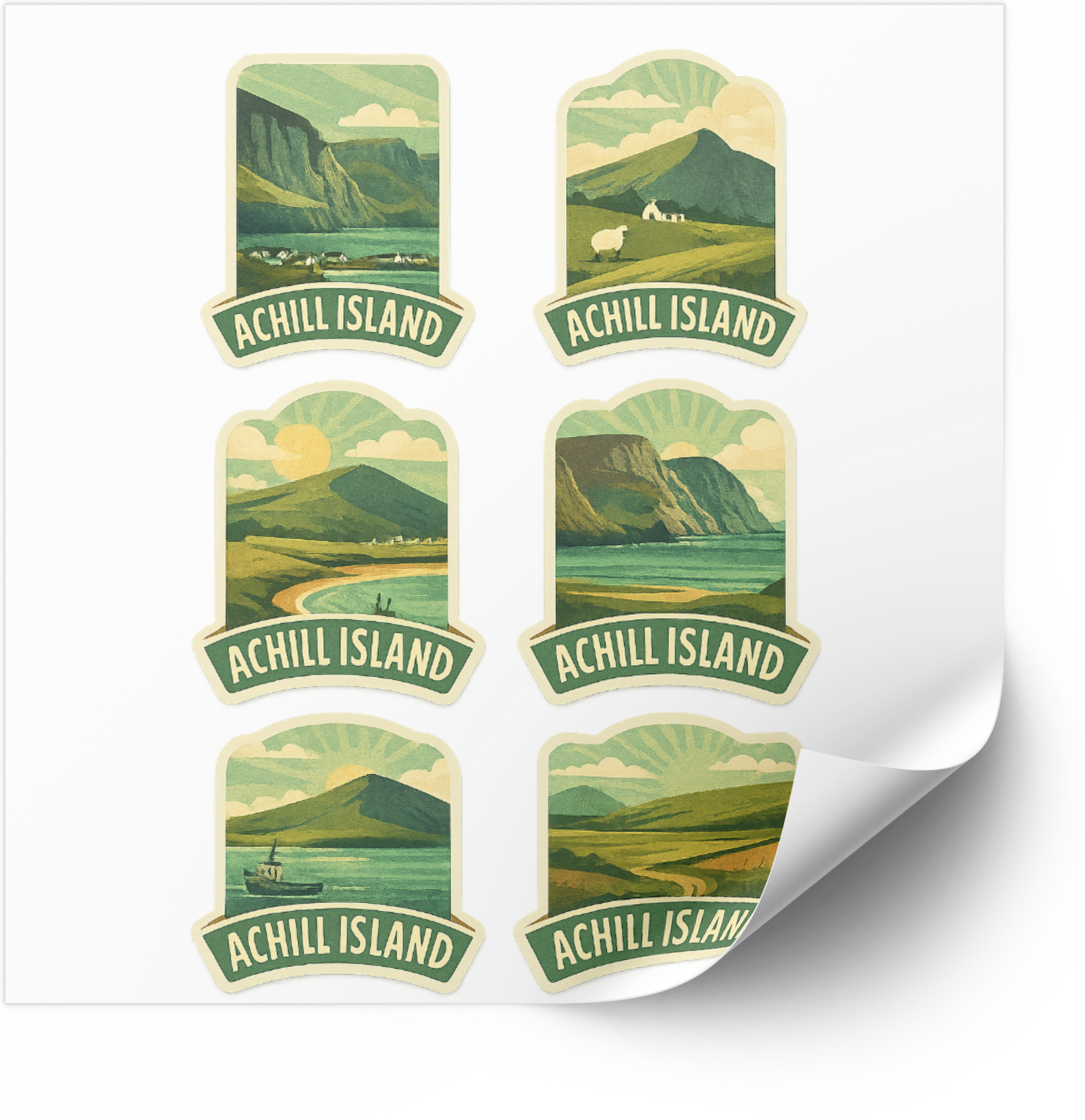 Ireland Coastal Sticker Pack – Vintage Achill Island Decals (6 pcs)