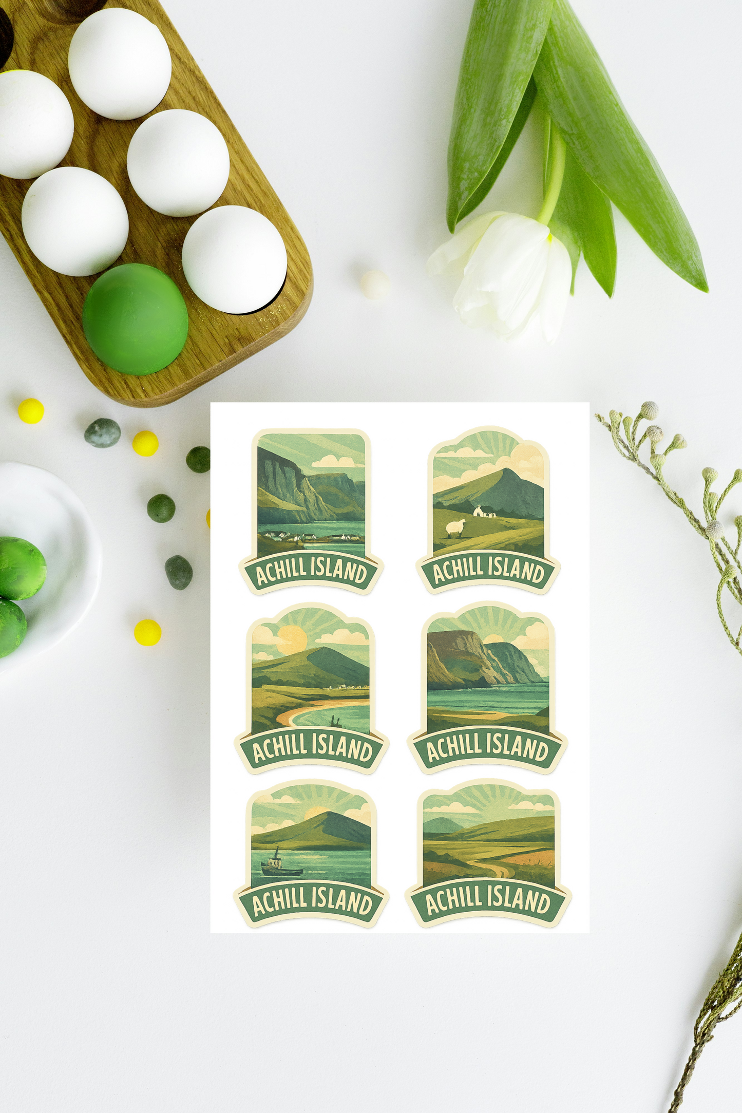 Ireland Coastal Sticker Pack – Vintage Achill Island Decals (6 pcs)