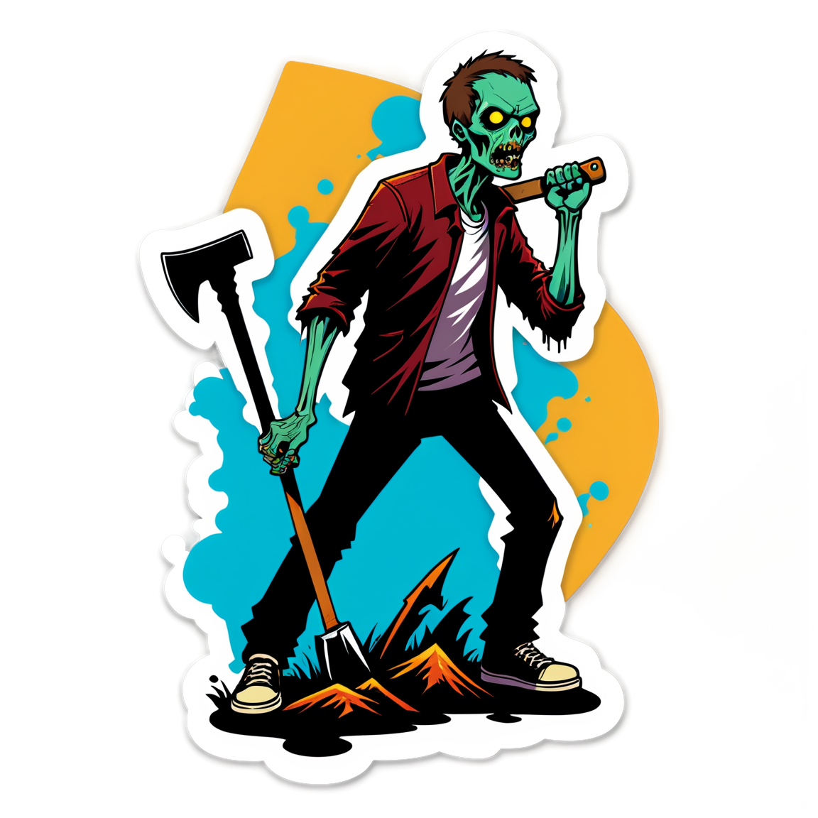 Zombie with Axe - Halloween Sticker