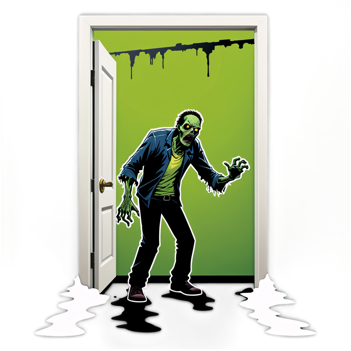 Zombie Crawling through Door - Halloween Sticker