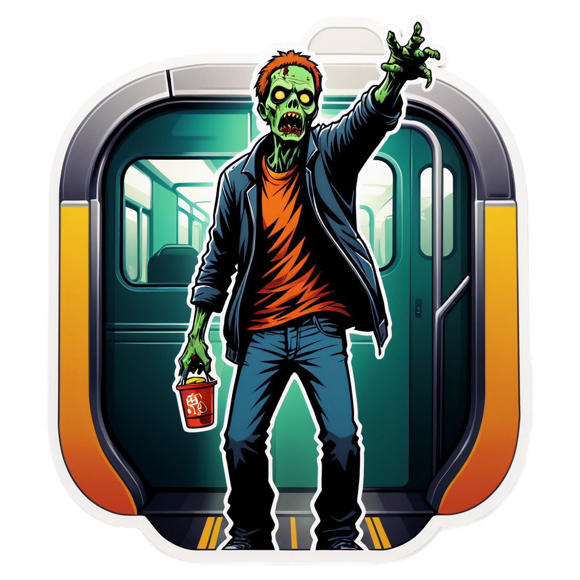Zombie in Subway - Halloween Sticker