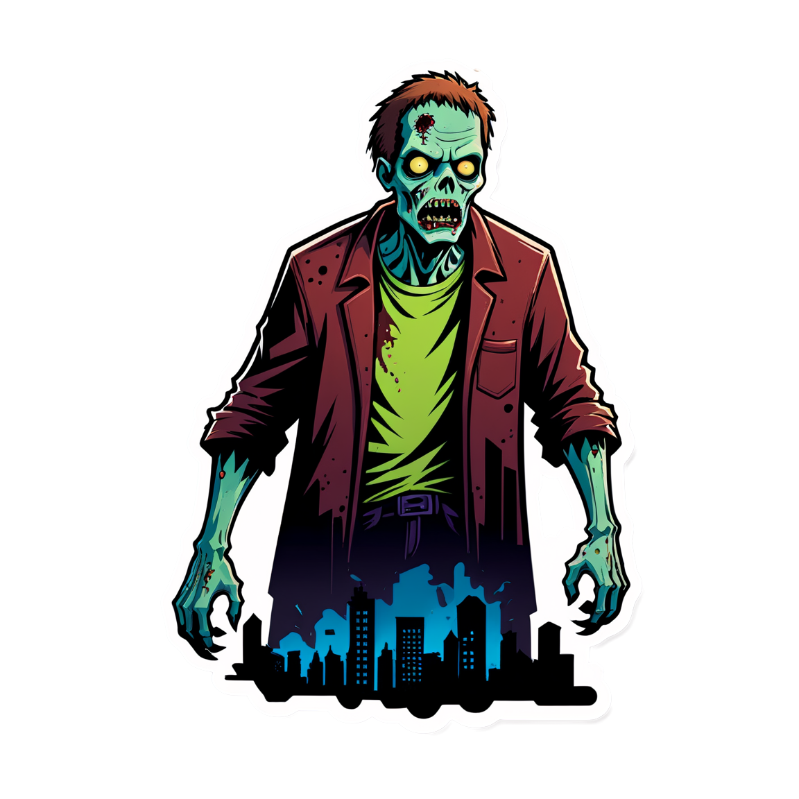 Zombie in City Ruins - Halloween Sticker