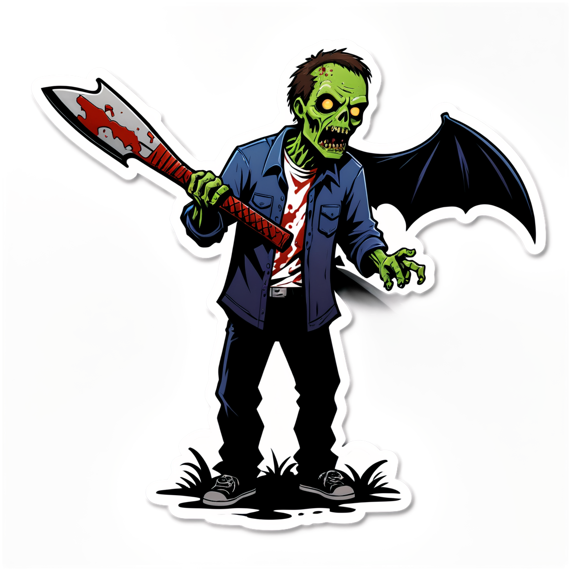 Zombie vs Survivor with Bat - Halloween Sticker