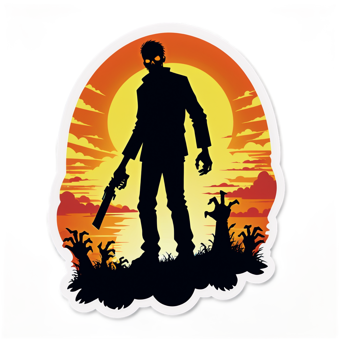 Zombie Silhouette at Sunset - Halloween Sticker