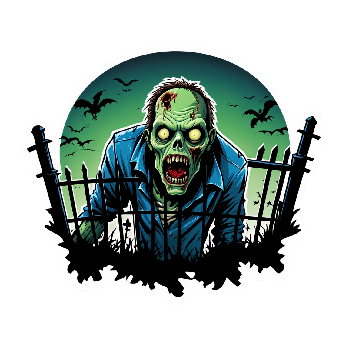 Zombie Behind Fence - Halloween Sticker