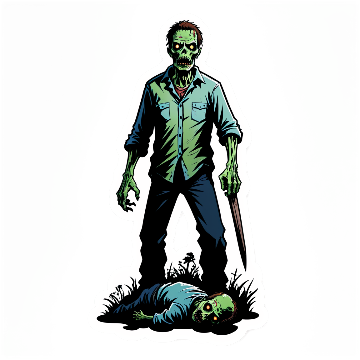 Zombie Rising from Grave - Halloween Sticker