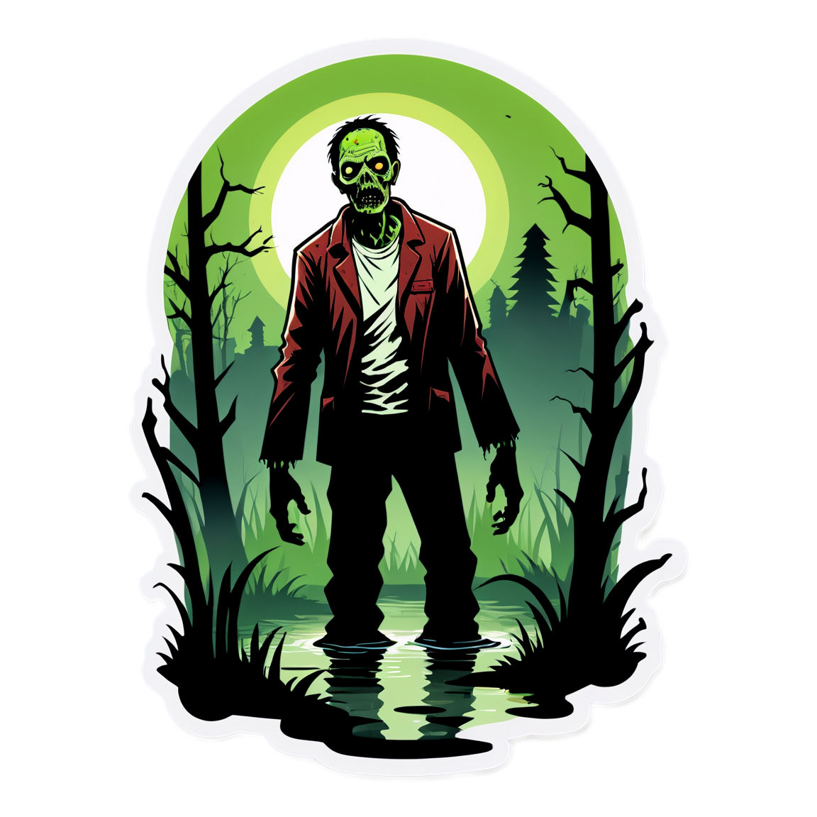 Zombie Emerging from Swamp - Halloween Sticker