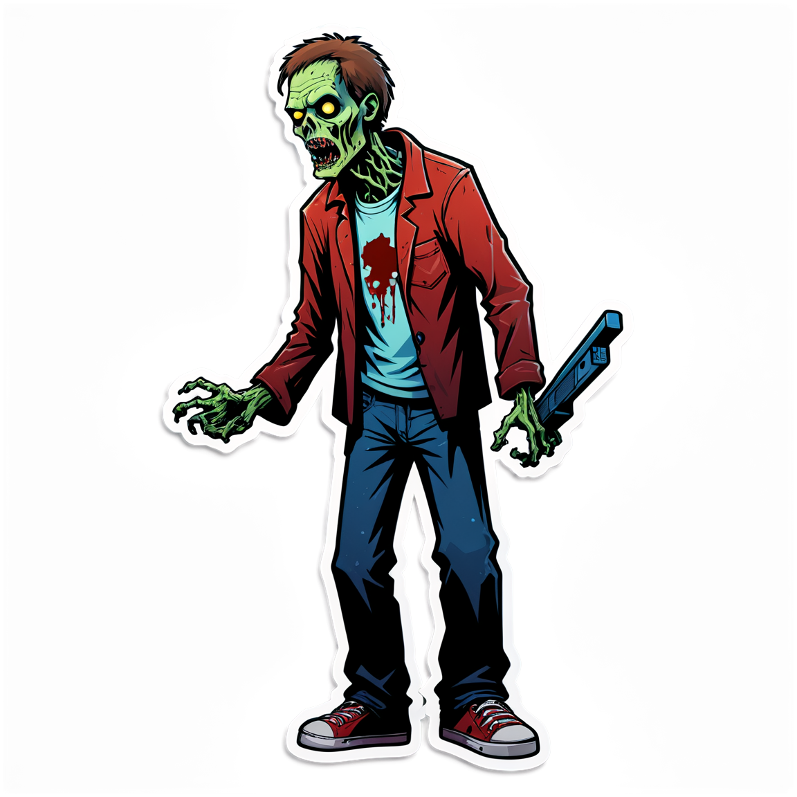 Zombie with Broken TV - Halloween Sticker