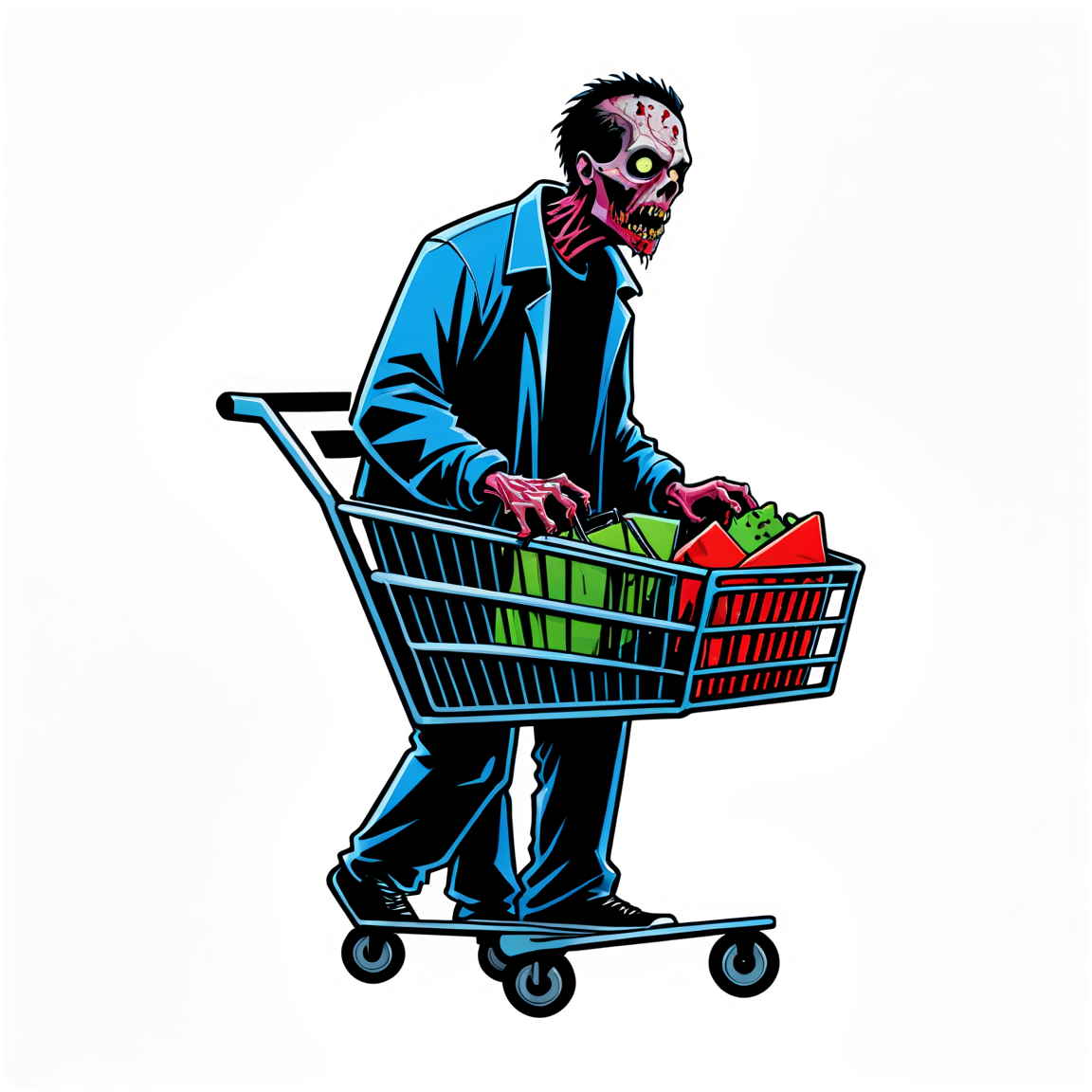Zombie with Shopping Cart - Halloween Sticker