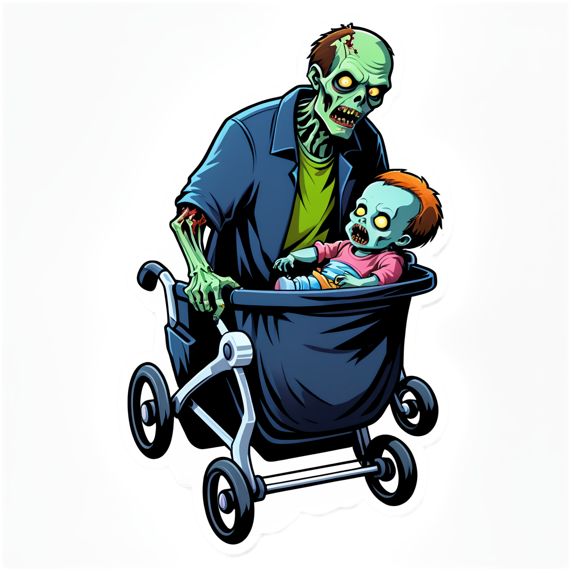 Zombie with Baby Stroller - Halloween Sticker