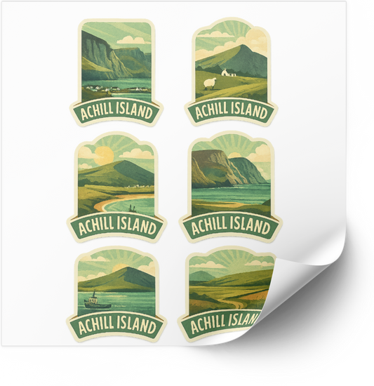 Ireland Coastal Sticker Pack – Vintage Achill Island Decals (6 pcs)