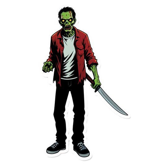 Zombie with Machete - Halloween Sticker