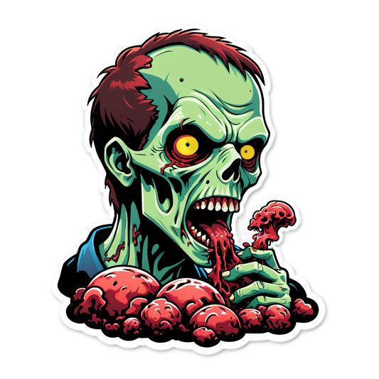 Zombie Eating Brains - Halloween Sticker