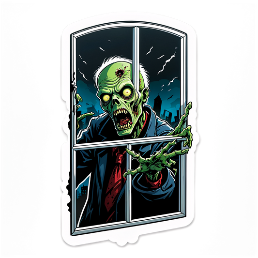 Zombie Breaking Window - Halloween Sticker