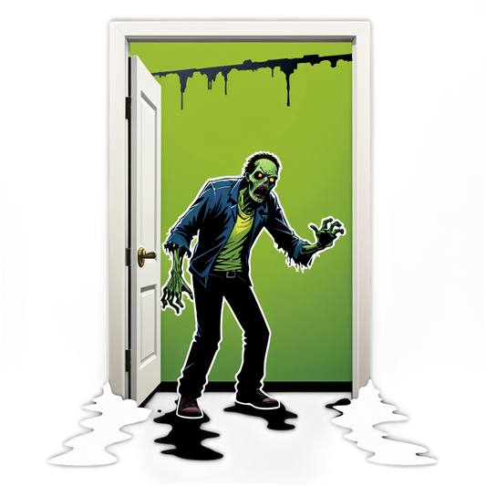 Zombie Crawling through Door - Halloween Sticker