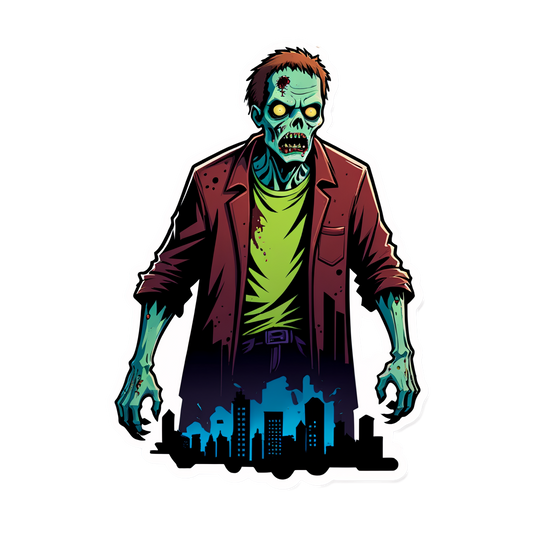 Zombie in City Ruins - Halloween Sticker