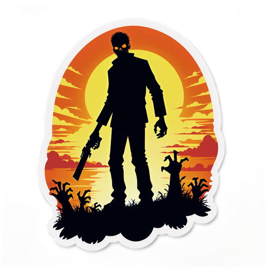 Zombie Silhouette at Sunset - Halloween Sticker