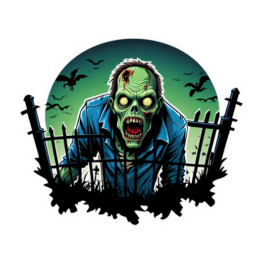 Zombie Behind Fence - Halloween Sticker