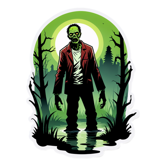 Zombie Emerging from Swamp - Halloween Sticker
