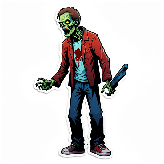 Zombie with Broken TV - Halloween Sticker