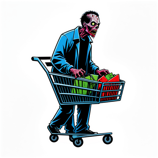 Zombie with Shopping Cart - Halloween Sticker