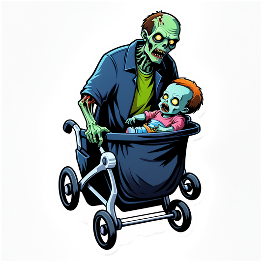 Zombie with Baby Stroller - Halloween Sticker