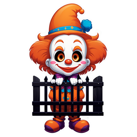 Clown Behind Fence - Halloween Sticker