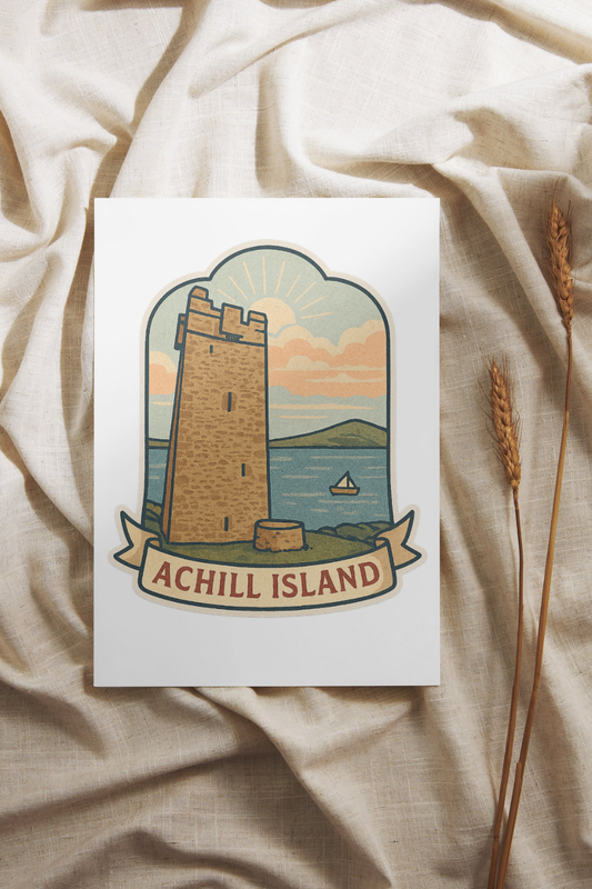 Vintage Irish Sticker – Kildamhnait Castle, Achill Island
